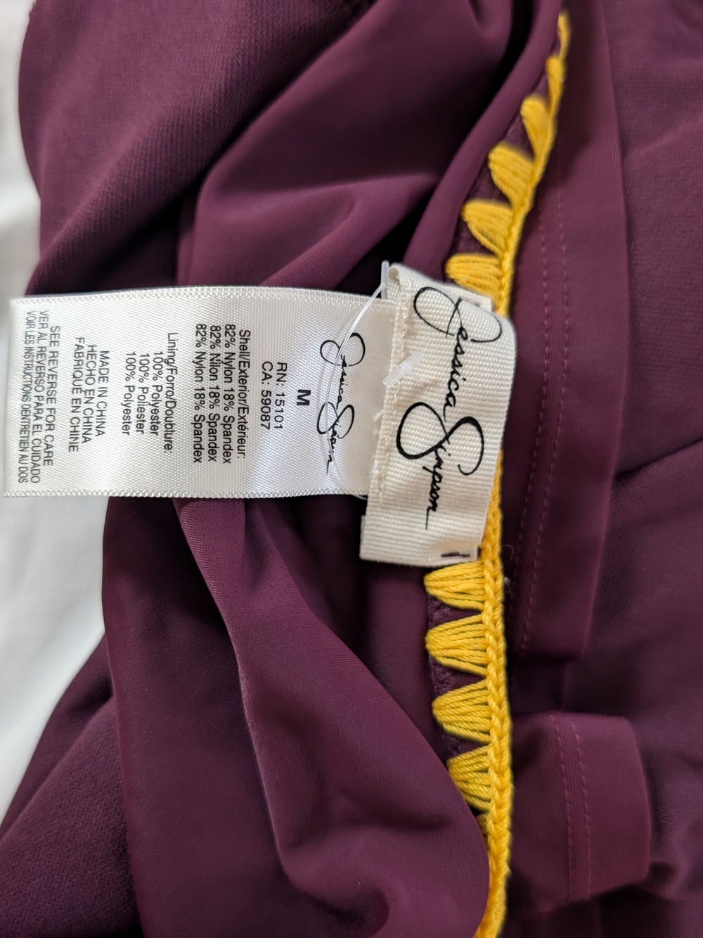 Jessica Simpson Plum Swim top with Yellow Trim